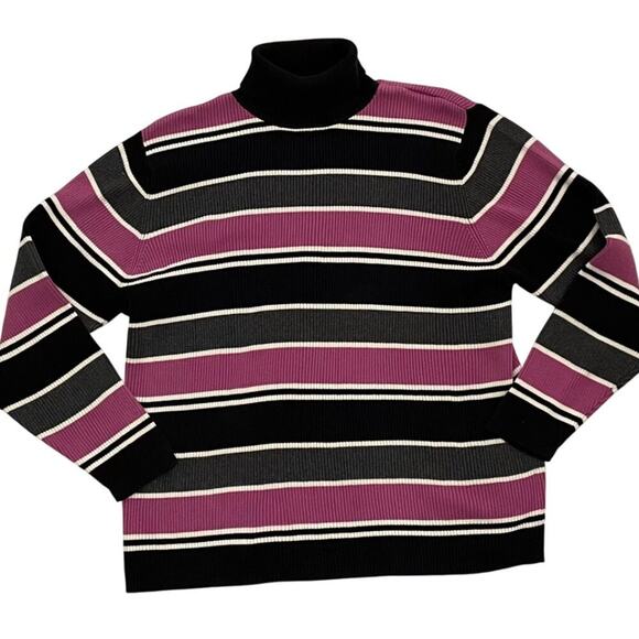 Cotton Ribbed Striped Turtleneck Sweater Black, Pink, Gray, Y2K, Preppy, 1X - Picture 1 of 9